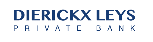 Het beeld toont het logo van "Dierickx Leys Private Bank", met een blauwe tekst op een witte achtergrond, wat een financiële instelling suggereert.